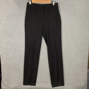 Theory Trouser Women's Medium Black Pinstriped Wool Blend Front Slit Career Pant